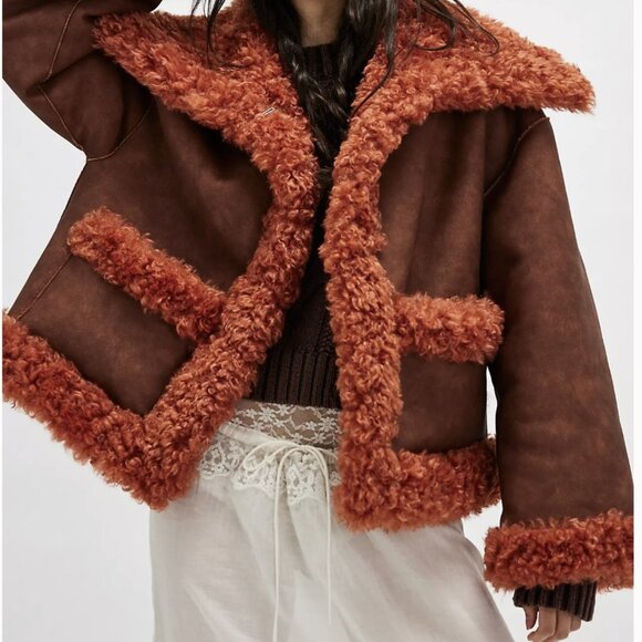 COPY - Free People Kiki Sherpa Jacket, NWT, Current, Brownstone Combo Co… - Picture 2 of 5